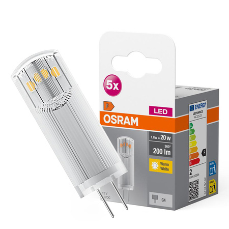 5x LED-Kapsel-Glühbirne G4 1.8W = 20W 200lm 2700K Warm 12V 320° BASE Osram