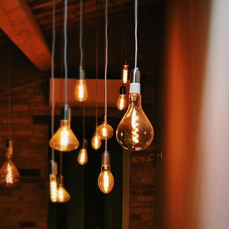 LED Lampen E27 PS160 Pear 8W = 42W 500lm 1800K Warm 360° FILAMENT Amber Dimmbar Videx