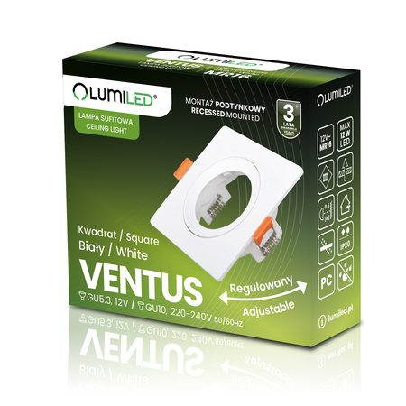 Einbaustrahler GU10, MR16 Einbauspot HALOGEN Quadrat beweglich Weiß VENTUS LUMILED