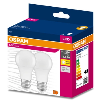 2x LED Lampe E27 A60 8,5W = 60W 806lm 3000K Wärme 200° OSRAM VALUE