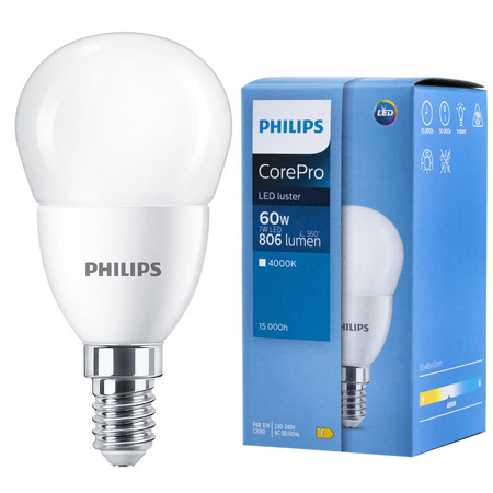 E14 LED Lampen 7W = 60W 806lm 4000K Neutral BALL PHILIPS