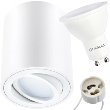 Halogen-Aufbauleuchte, Aufbauspot 84mm Runde Tube Weiß AMAT-M+LED GU10 6W warm LUMILED