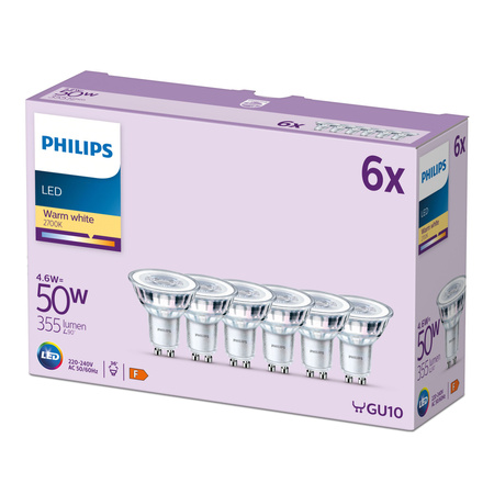 Set mit 6x LED-Halogenlampen GU10 PAR16 4,6W = 50W 355lm 2700K Warm 36° PHILIPS