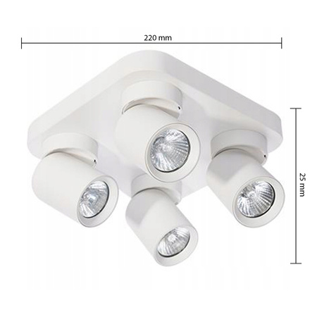 TIMO Decken-/Wandleuchte Wandleuchte Reflektor bewegliche Halogenleuchte 4 xGU10 weißes quadratisches LVT