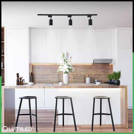 1m Stromschiene + 3x Schienenstrahler GU10 Schwarz SAGI LUMILED