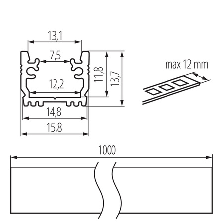 Aluminium-Unterputzprofil PROFILO G 1m silber KANLUX