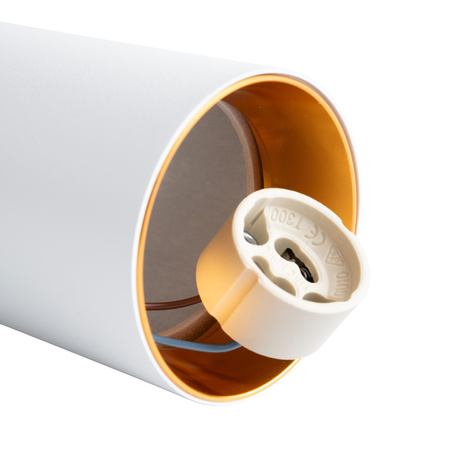 3m Stromschiene Weiß + 5x Schienenstrahler GU10 Weiß-Gold SAGI + L-Verbinder LUMILED