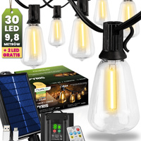 Solar Garten Girlande 30x LED Dekobirnen 9.8m 2700K Warm + PYRIS LUMILED Fernbedienung