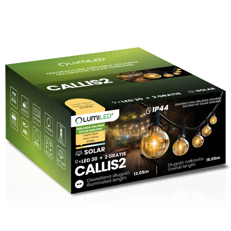 Solar Garten Girlande 30x LED Zierkugeln 15,05m 2700K Warm + Fernbedienung CALLIS2 LUMILED