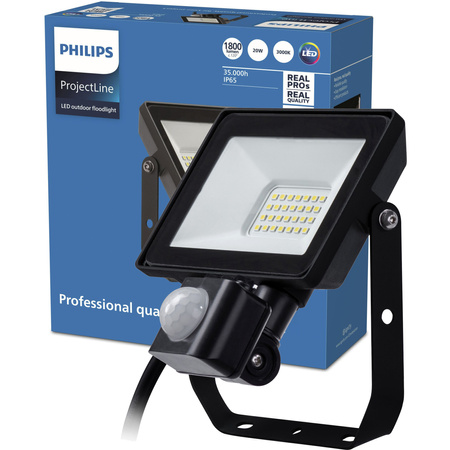 LED Fluter 20W 1800lm 3000K IP65 Schwarz mit Bewegungs- und Dämmerungssensor ProjectLine Fluter PHILIPS