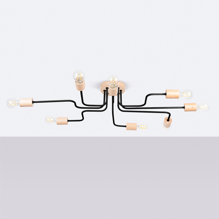 Kronleuchter Deckenleuchte 8x E27 Naturholz Schwarz Timbo Peach Puff SL.1671 Sollux