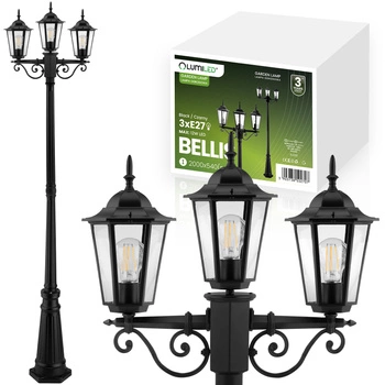 Gartenleuchte 3x E27, Gartenlaterne 2m Schwarz BELLIS LUMILED