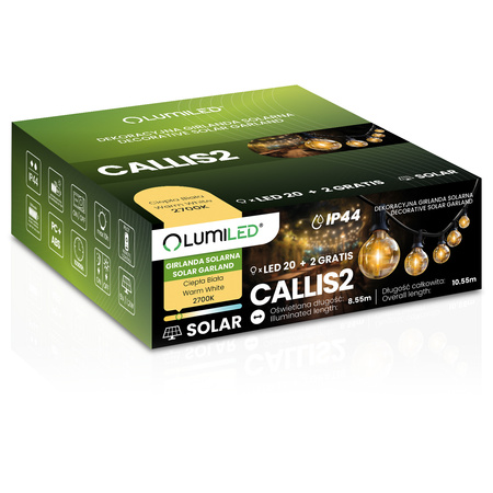 Solar Garten Girlande 20x LED Zierkugeln 10,55m 2700K Warm + Fernbedienung CALLIS2 LUMILED