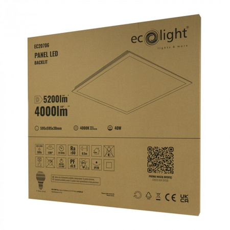 LED-Paneel 60x60 Einbauwanne 40W 5200lm 4000K Neutralweiß Hinterleuchtetes Ecolight