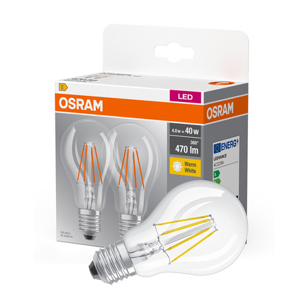 E27 A60 LED Lampen 4W = 40W 470lm 2700K Wärme 320° OSRAM Filament