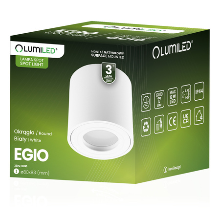 Aufbauleuchte HALOGEN Spot Röhre Fest EGIO GU10 LUMILED Rund IP44 Weiß 83mm