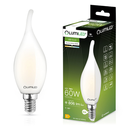 LED Lampen E14, Glühbirne Flame B35 7W = 60W 806lm 360° 4000K neutral Milch Glühfaden LUMILED