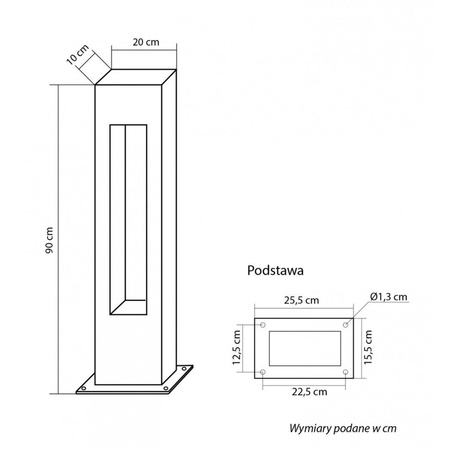 Outdoor LED Gartenpollerleuchte REKTAN 90cm GU10 IP65 Su-Ma
