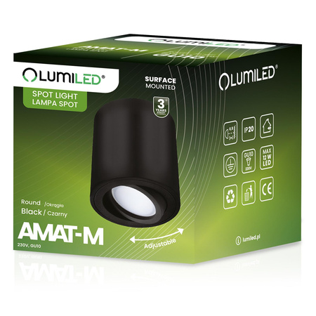 Halogen-Aufbauleuchte GU10, Aufbauspot 84mm beweglich Runde Tube Schwarz AMAT-M LUMILED