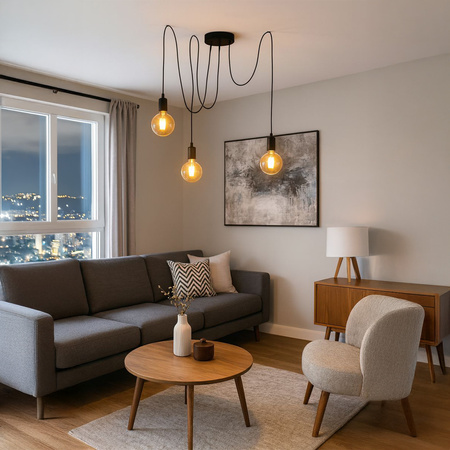 Pendelleuchte mit 3x E27-Sockeln einstellbare, Hängelampe Schwarz mit 3-fach Pendel Spinne Arane LUMILED