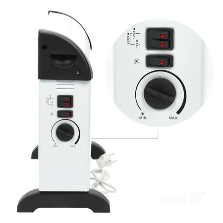 Einstellbare elektrische Konvektorheizung 2000W TURBO Weiß und Schwarz Kobi