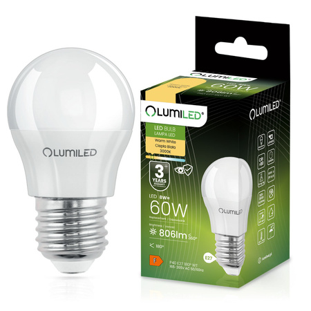 LED Lampen E27, Glühbirne P40 8W = 60W 806lm 180° 3000K warm LUMILED