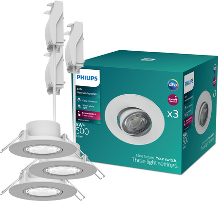 3x LED-Einbauleuchte 5W 500lm 2700K Warm Moving Round White Dimmbar 3-STEP SceneSwitch Cilantro Philips