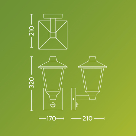 Garten-Wandleuchte Outdoor Laterne E27 IP44 mit Bewegungs- und Dämmerungssensor Schwarz Kinno Philips
