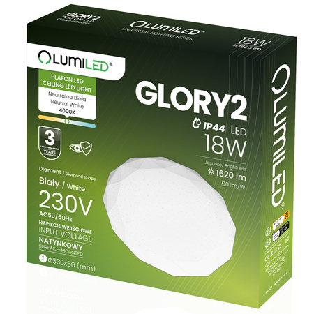LED Plafond Aufbaumontage 18W IP44 Rund GLORY 2 Diamant 33cm LUMILED