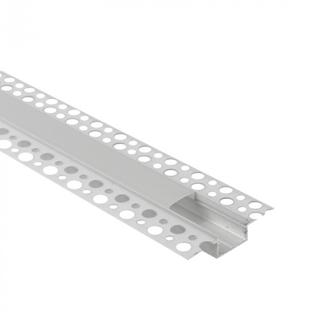 Aluminium LED-Profil für Gipskartonplatten REGIPS breit flächenbündig weiß 2m mit mattiertem Diffusor für LED-Streifen + Kappen Ecolight GPS Serie
