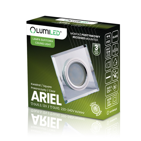 Einbaustrahler Fest GU10, MR15 Quadrat Glas ARIEL + LED GU10 6W 120° 3000K LUMILED
