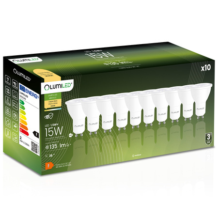 10x LED Lampen GU10, Glühbirne 1.5W = 15W 135lm 36° 3000K warm LUMILED