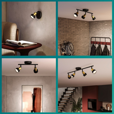 Reflektor-Deckenleuchte 3x GU10 Schwarz-Kupfer-Röhre Philips