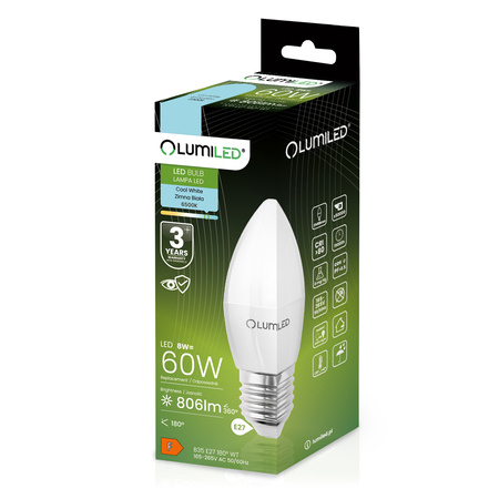 6x LED Lampen E27, Glühbirne B35 8W = 60W 806lm 180° 6500K kalt LUMILED
