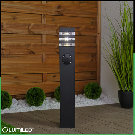Gartenleuchte E27, Außenstehleuchte Pollerleuchte mit Steckdose 60cm TAXUS 2 LUMILED