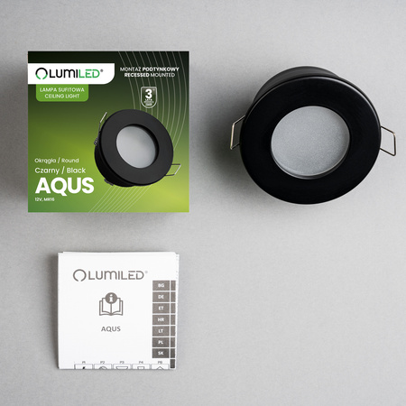 Einbaustrahler GU10, Einbauspot HALOGEN hermetisch für Badezimmer IP44 Schwarz AQUA LUMILED