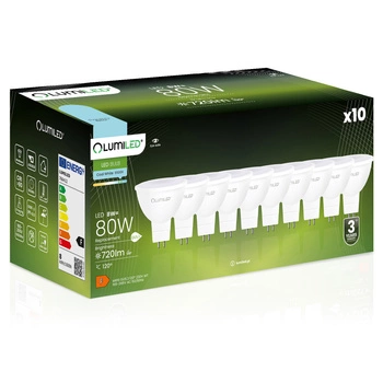 10x LED Lampen GU5.3, Glühbirne MR16 8W = 80W 720lm 120° 6500K kalt LUMILED