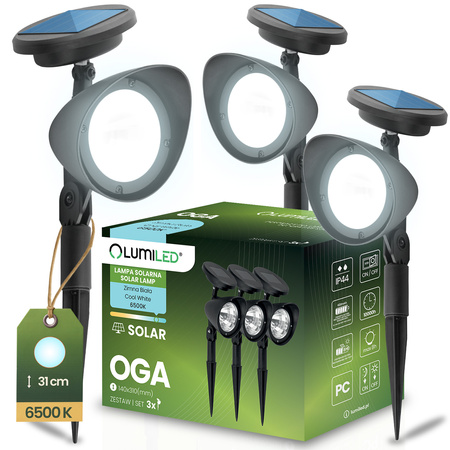 LED Solarbetriebene Gartenlampe Schwarz Gerichtetes OGA Reflektor IP44 6500K LUMILED