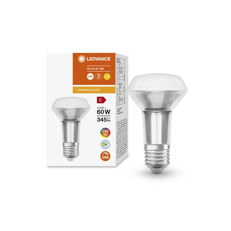 LED Reflektor Glühbirne E27 R63 4.8W = 60W 345lm 2700K Warm 36° CRI90 Dimmbar Ledvance