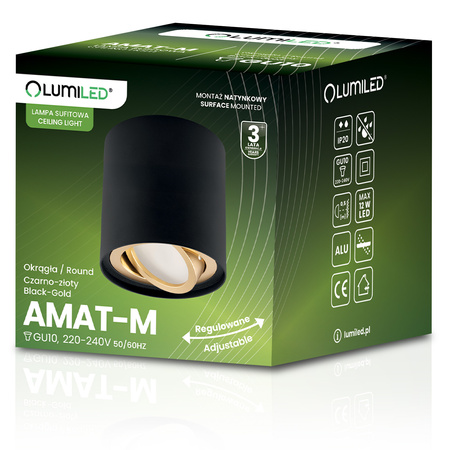Aufputz HALOGEN Spot Tuba Movable AMAT-M GU10 Rund Schwarz-Gold 84mm LUMILED