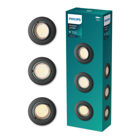 3x LED GU10 Einbauleuchte Aluminium Rund Schwarz Peridot Philips