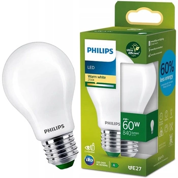 E27 A60 LED Lampen 4W = 60W 840lm 2700K Warm Filament Milky PHILIPS Ultra Efficient