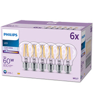 Set mit 6x E27 A60 LED-Glühbirne 7W = 60W 850lm 4000K Neutralfaden PHILIPS