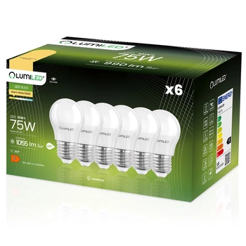 6x LED Lampen E27, Glühbirne P45 CCD 10W = 75W 990lm 180° 3000K Milch warm LUMILED