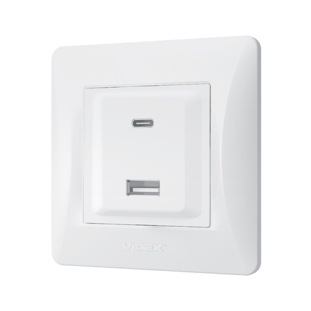 Steckdose mit Rahmen USB-A + USB-C 20W 16A Unterputz Weiß BINERA VIDEX