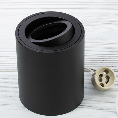 Halogen-Aufbauleuchte GU10, Aufbauspot 84mm beweglich Runde Tube Schwarz AMAT-M LUMILED