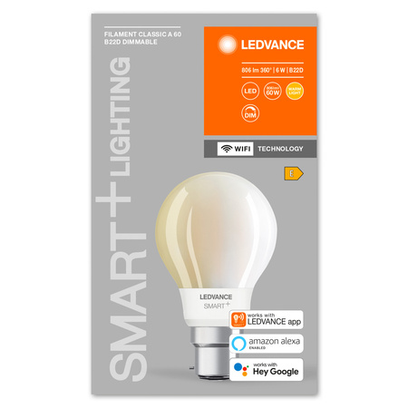B22d A60 LED Lampe 6W = 60W 2700K Warm 806lm 300° LEDVANCE SMART+ WIFI Filament Dimmbar