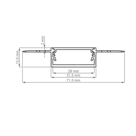 Architektonisches Aluminium LED-Profil XL type P für Gipskartonplatten mit Milchglasabdeckung, 2m LUMILED