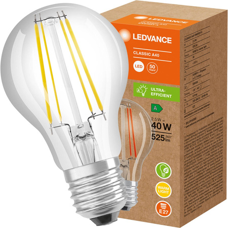 LED Lampe E27 A60 2,5W = 40W 525lm 3000K Warm 300° Glühfaden LEDVANCE Ultra Efficient