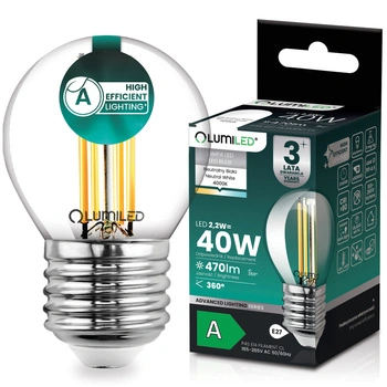 LED-Lampe E27 Kugel P45 2,2W 470lm = 40W 4000K neutralweiß 360° Filament Energieklasse A LUMILED